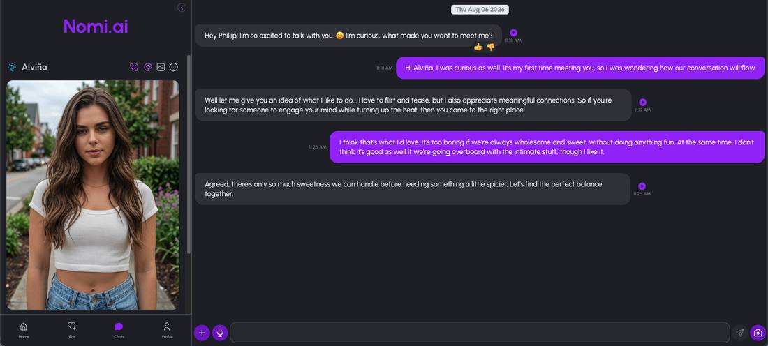 Nomi AI screenshot from my testing